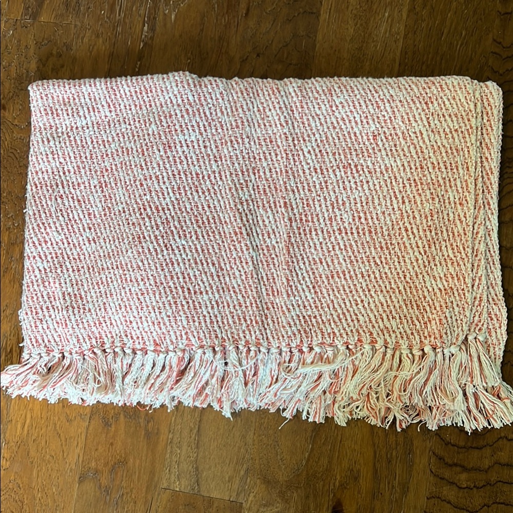 Handcrafted Coral and Cream Throw Blanket